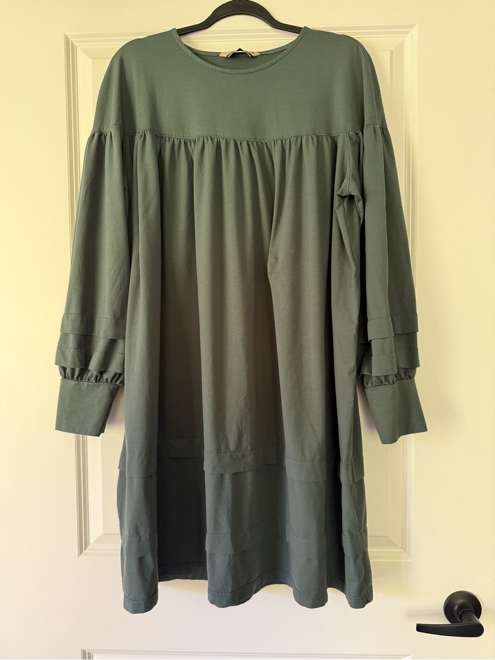 Relaxed Sage Green Long Sleeve Babydoll Dress